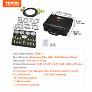 Hydraulic Pressure Test Kit, 10/100/250/400/600bar, 5 Gauges 13 Couplings 14 Tee Connectors 5 Test Hoses, V952-JXYBZ5T13G0031N8JV0