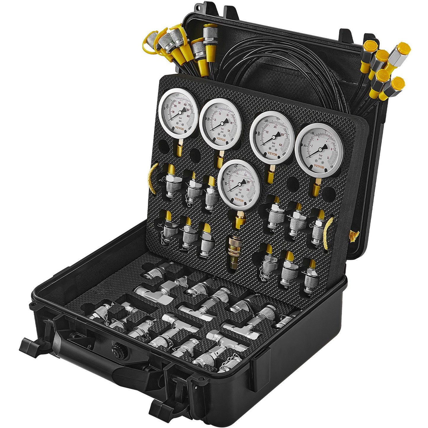 Hydraulic Pressure Test Kit, 10/100/250/400/600bar, 5 Gauges 13 Couplings 14 Tee Connectors 5 Test Hoses, V952-JXYBZ5T13G0031N8JV0