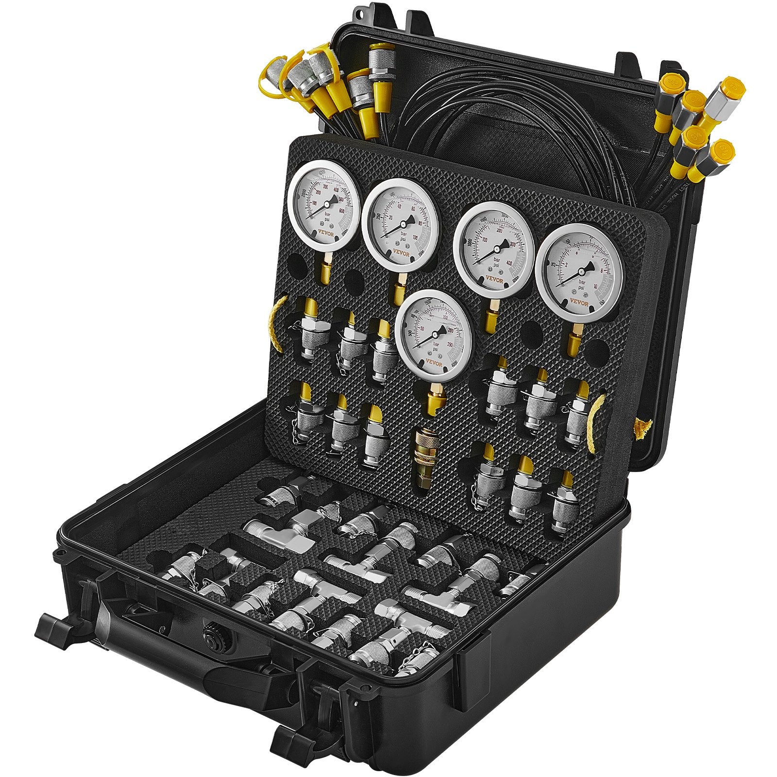 Hydraulic Pressure Test Kit, 10/100/250/400/600bar, 5 Gauges 13 Couplings 14 Tee Connectors 5 Test Hoses, V952-JXYBZ5T13G0031N8JV0