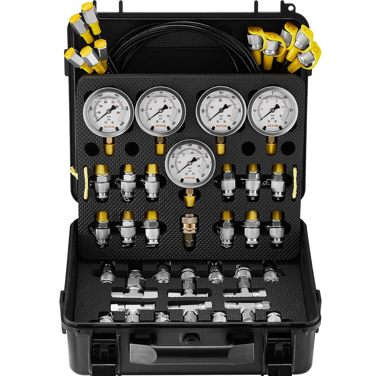 Hydraulic Pressure Test Kit, 10/100/250/400/600bar, 5 Gauges 13 Couplings 14 Tee Connectors 5 Test Hoses, V952-JXYBZ5T13G0031N8JV0