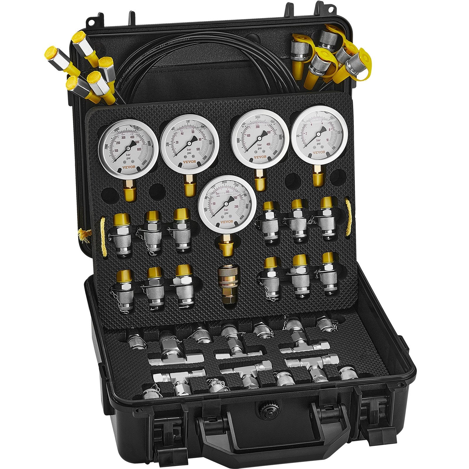 Hydraulic Pressure Test Kit, 10/100/250/400/600bar, 5 Gauges 13 Couplings 14 Tee Connectors 5 Test Hoses, V952-JXYBZ5T13G0031N8JV0