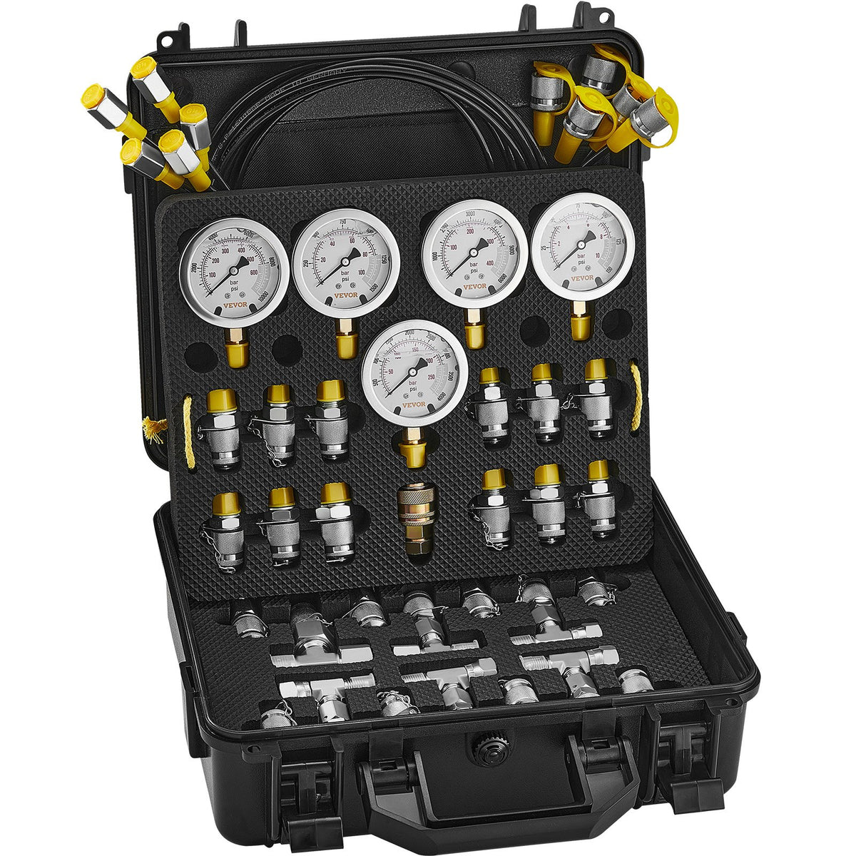 Hydraulic Pressure Test Kit, 10/100/250/400/600bar, 5 Gauges 13 Couplings 14 Tee Connectors 5 Test Hoses, V952-JXYBZ5T13G0031N8JV0