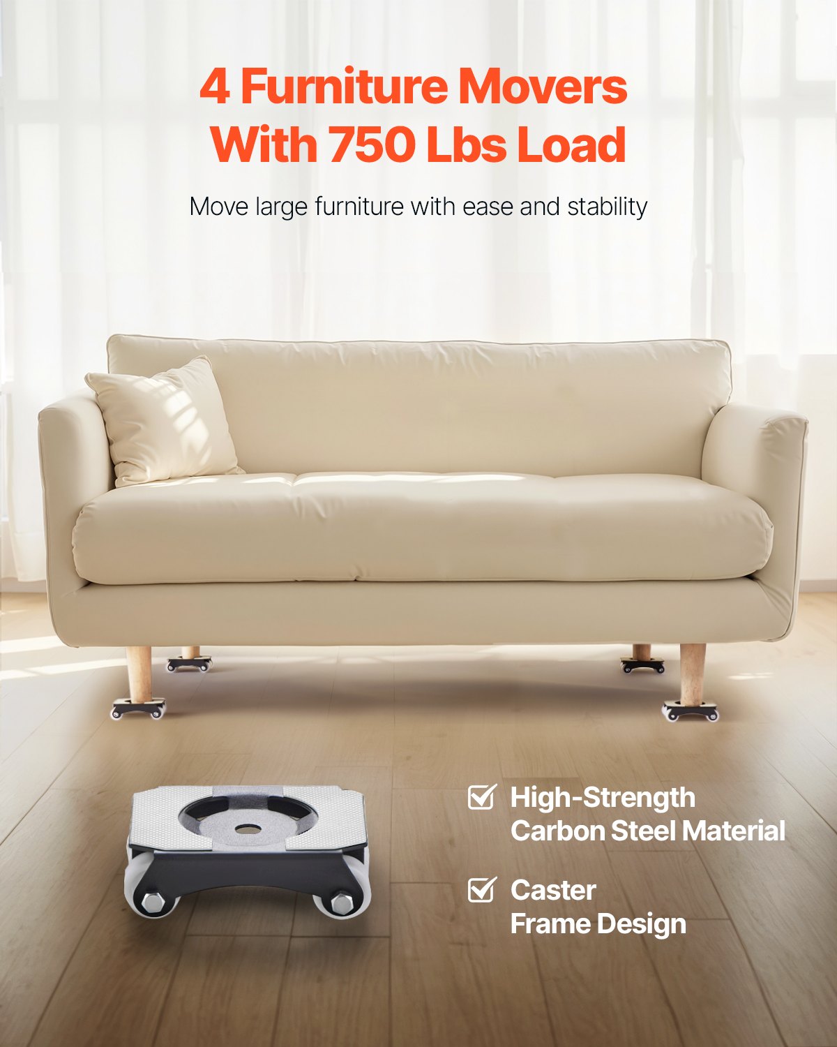 Furniture Dolly, 150 kg Load Capacity, Heavy Duty Furniture Movers with Wheels, Carbon Steel Panel, Dual-Row V952-JXYDHBJYDXL4SLOQXV0