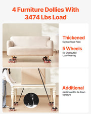 Furniture Dolly Heavy Duty Furniture Mover with 5 Wheels 1575 kg Capacity V952-JXYDHBJYWXL5M3M7FV0