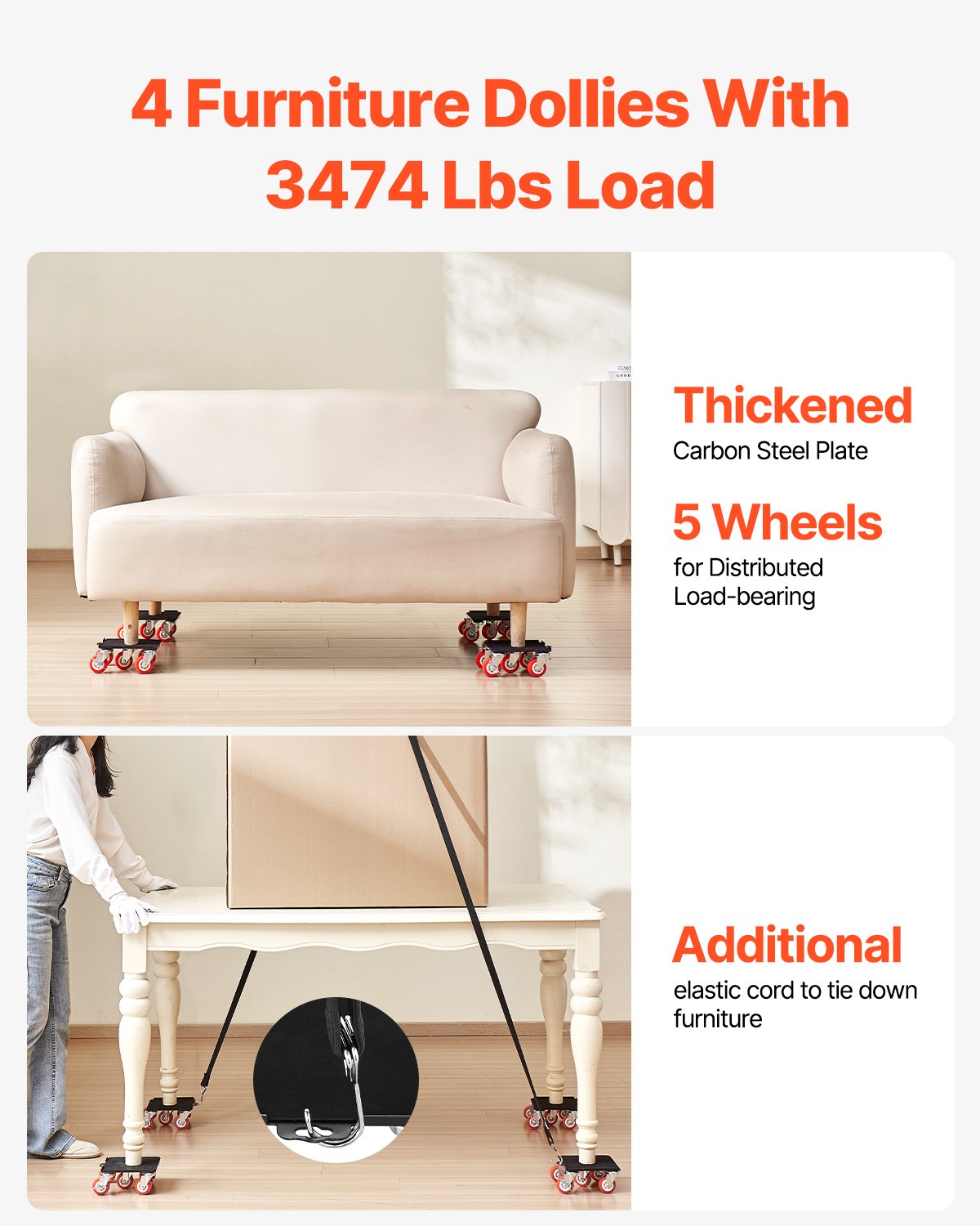 Furniture Dolly Heavy Duty Furniture Mover with 5 Wheels 1575 kg Capacity V952-JXYDHBJYWXL5M3M7FV0