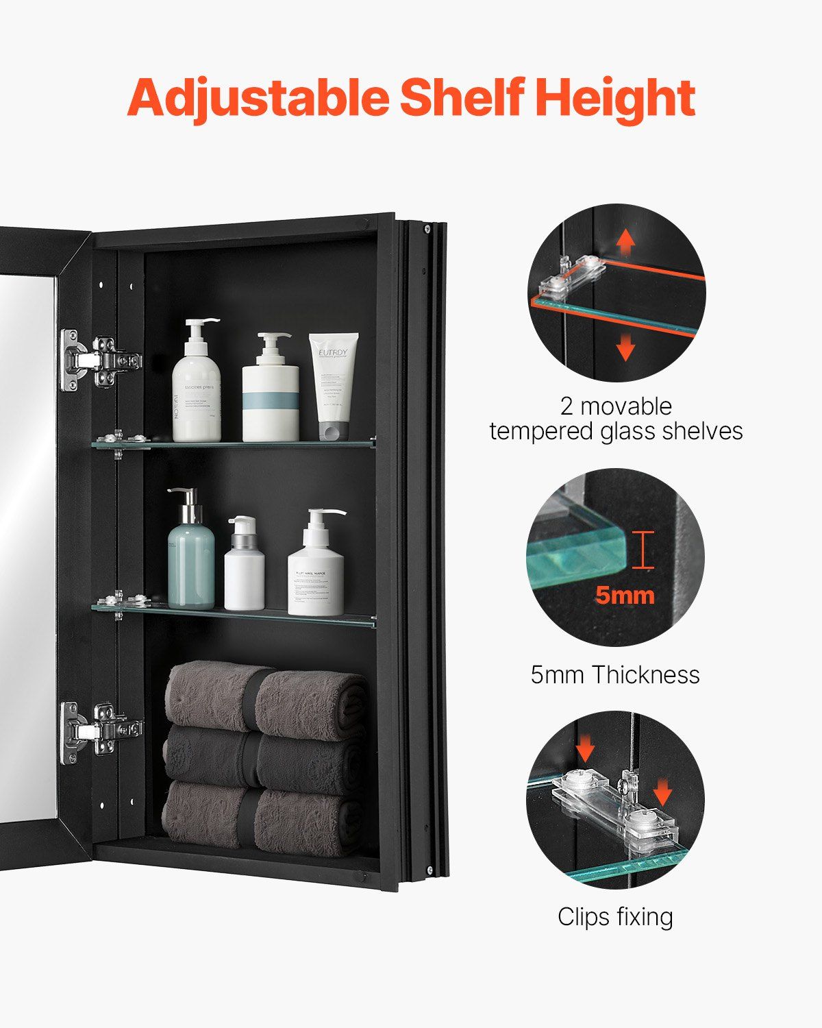 Medicine Cabinet, 14 x 24 inches, Medicine Cabinet for Bathroom with Mirror, Aluminum Frame Bathroom Wall V952-JXYJJXJ1424I3OO5PV0