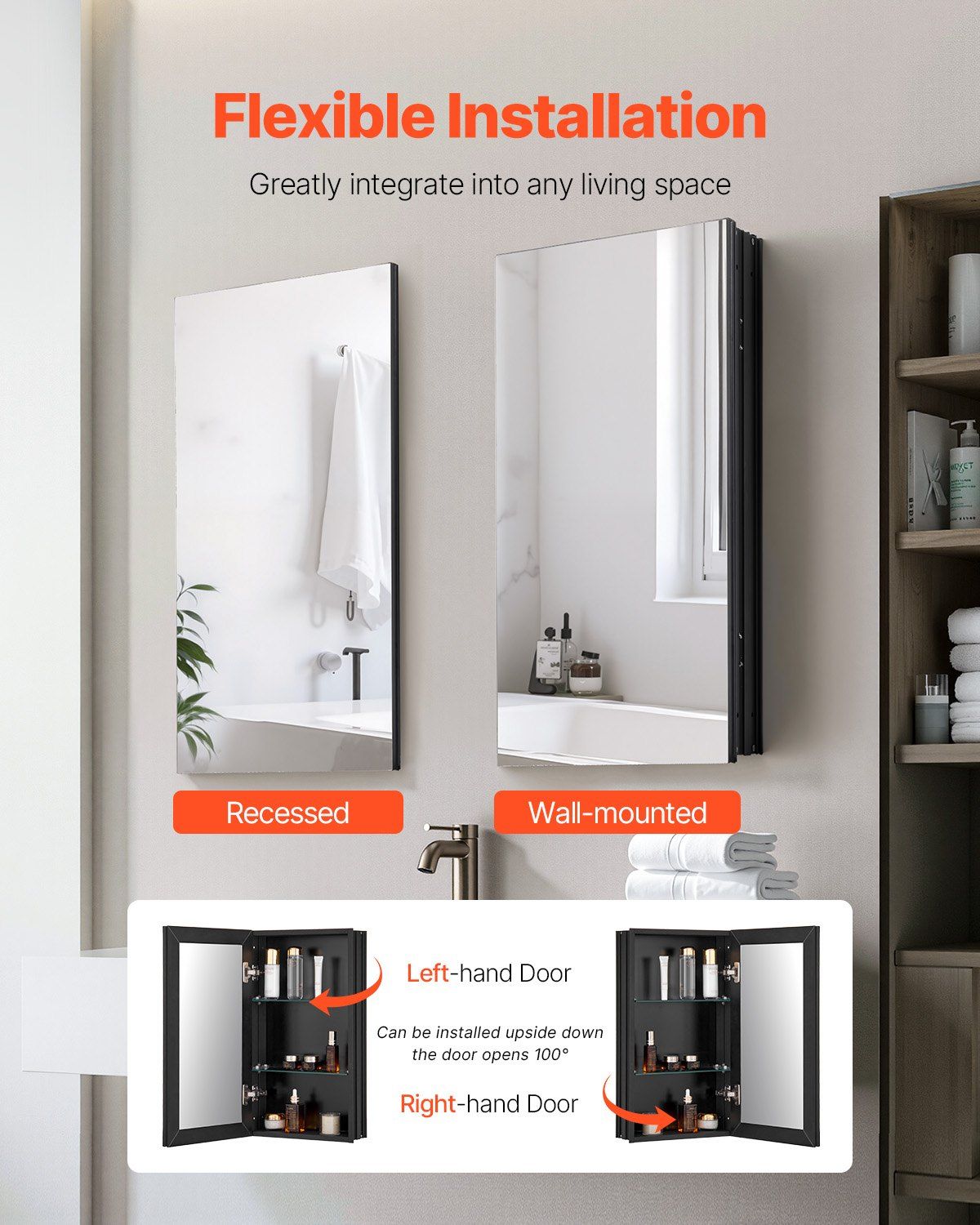 Medicine Cabinet, 14 x 24 inches, Medicine Cabinet for Bathroom with Mirror, Aluminum Frame Bathroom Wall V952-JXYJJXJ1424I3OO5PV0