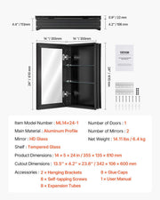 Medicine Cabinet, 14 x 24 inches, Medicine Cabinet for Bathroom with Mirror, Aluminum Frame Bathroom Wall V952-JXYJJXJ1424I3OO5PV0