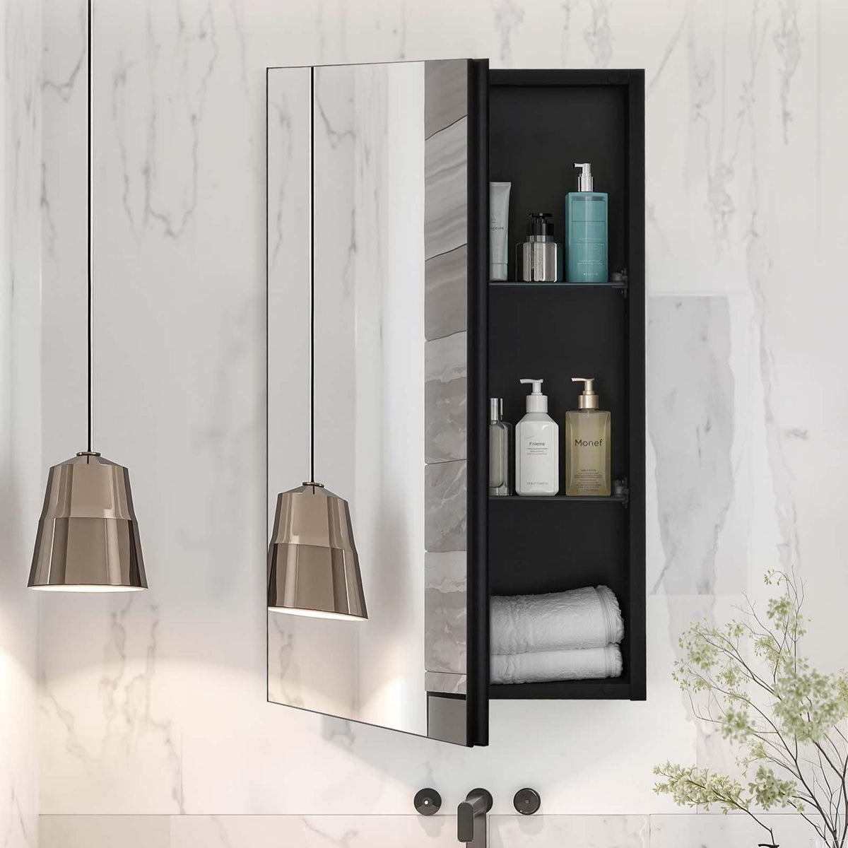 Medicine Cabinet, 14 x 24 inches, Medicine Cabinet for Bathroom with Mirror, Aluminum Frame Bathroom Wall V952-JXYJJXJ1424I3OO5PV0