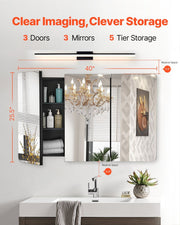 Medicine Cabinet, 25.5 x 40 inch, Medicine Cabinet for Bathroom with Mirror, Aluminum Frame Bathroom Wall V952-JXYJJXJ25540X2HYLV0
