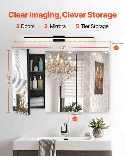Medicine Cabinet, 25.5 x 40 inch, Medicine Cabinet for Bathroom with Mirror, Aluminum Frame Bathroom Wall V952-JXYJJXJ25540X2HYLV0