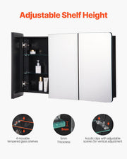 Medicine Cabinet, 25.5 x 40 inch, Medicine Cabinet for Bathroom with Mirror, Aluminum Frame Bathroom Wall V952-JXYJJXJ25540X2HYLV0