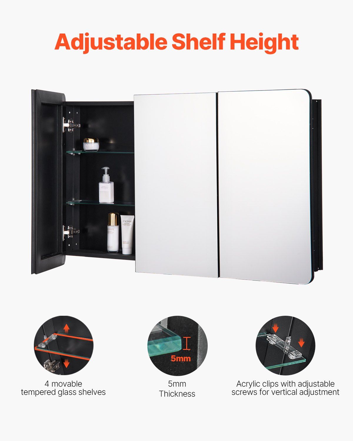 Medicine Cabinet, 25.5 x 40 inch, Medicine Cabinet for Bathroom with Mirror, Aluminum Frame Bathroom Wall V952-JXYJJXJ25540X2HYLV0