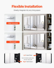 Medicine Cabinet, 25.5 x 40 inch, Medicine Cabinet for Bathroom with Mirror, Aluminum Frame Bathroom Wall V952-JXYJJXJ25540X2HYLV0