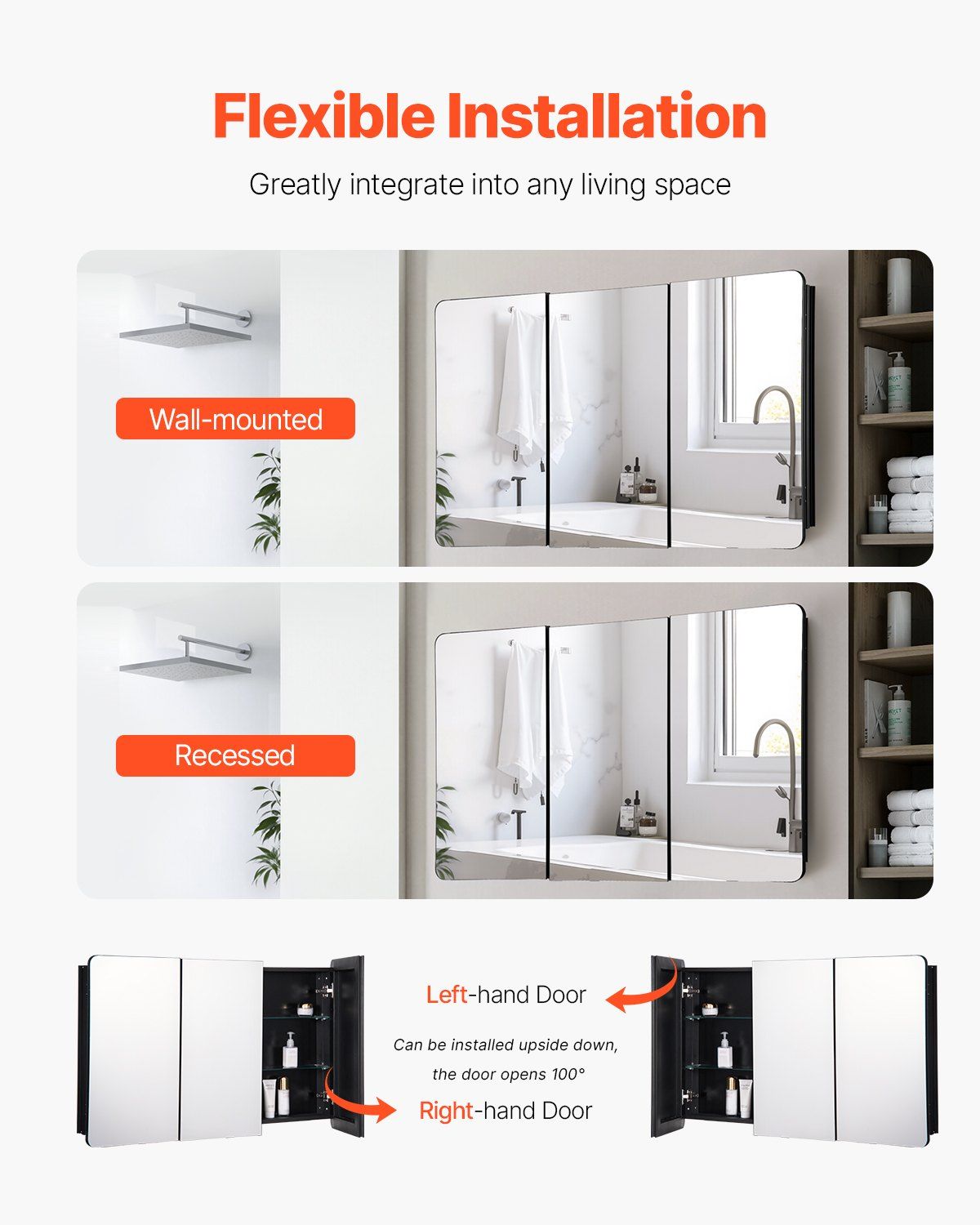 Medicine Cabinet, 25.5 x 40 inch, Medicine Cabinet for Bathroom with Mirror, Aluminum Frame Bathroom Wall V952-JXYJJXJ25540X2HYLV0