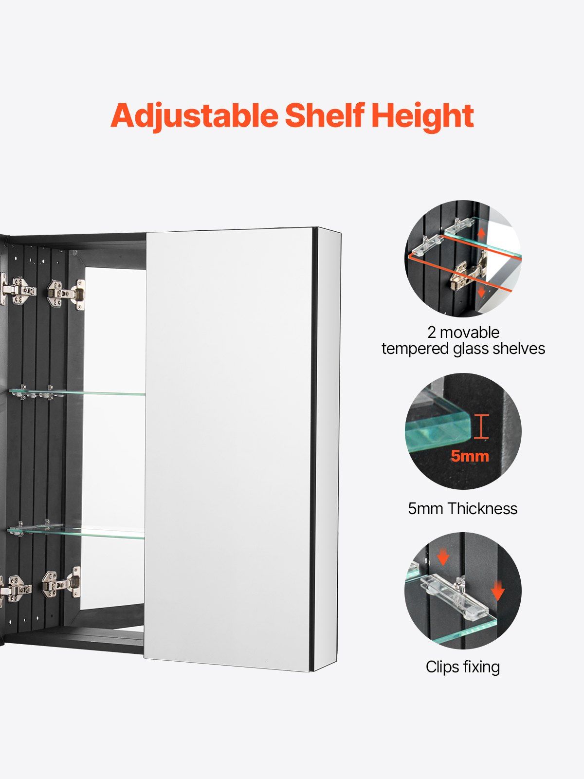 Medicine Cabinet, 26 x 30 inch, Medicine Cabinet for Bathroom with Mirror, Aluminum Frame Bathroom Wall V952-JXYJJXJ2630IPL2I7V0
