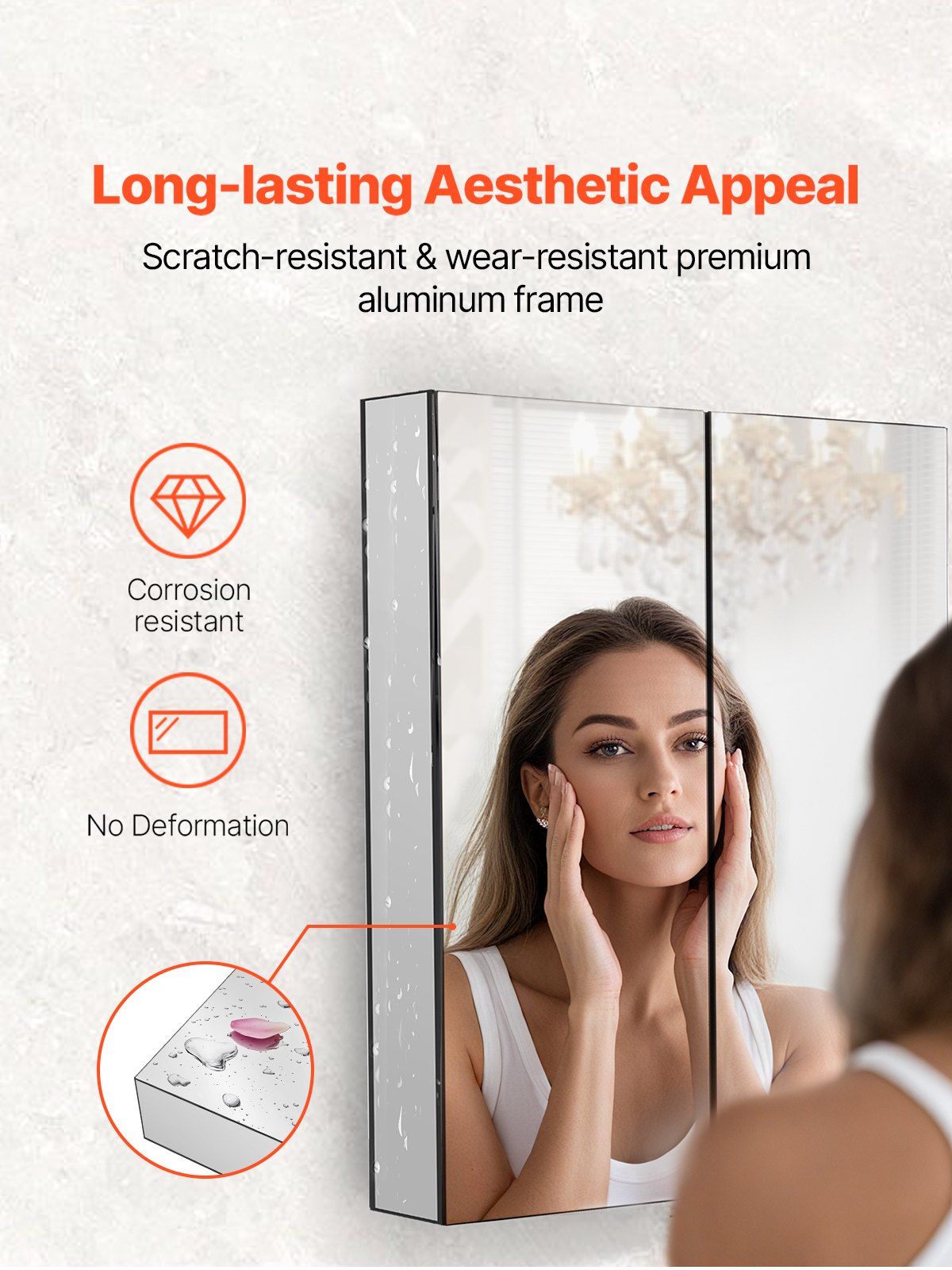 Medicine Cabinet, 26 x 30 inch, Medicine Cabinet for Bathroom with Mirror, Aluminum Frame Bathroom Wall V952-JXYJJXJ2630IPL2I7V0