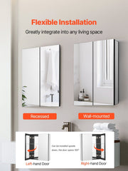 Medicine Cabinet, 26 x 30 inch, Medicine Cabinet for Bathroom with Mirror, Aluminum Frame Bathroom Wall V952-JXYJJXJ2630IPL2I7V0