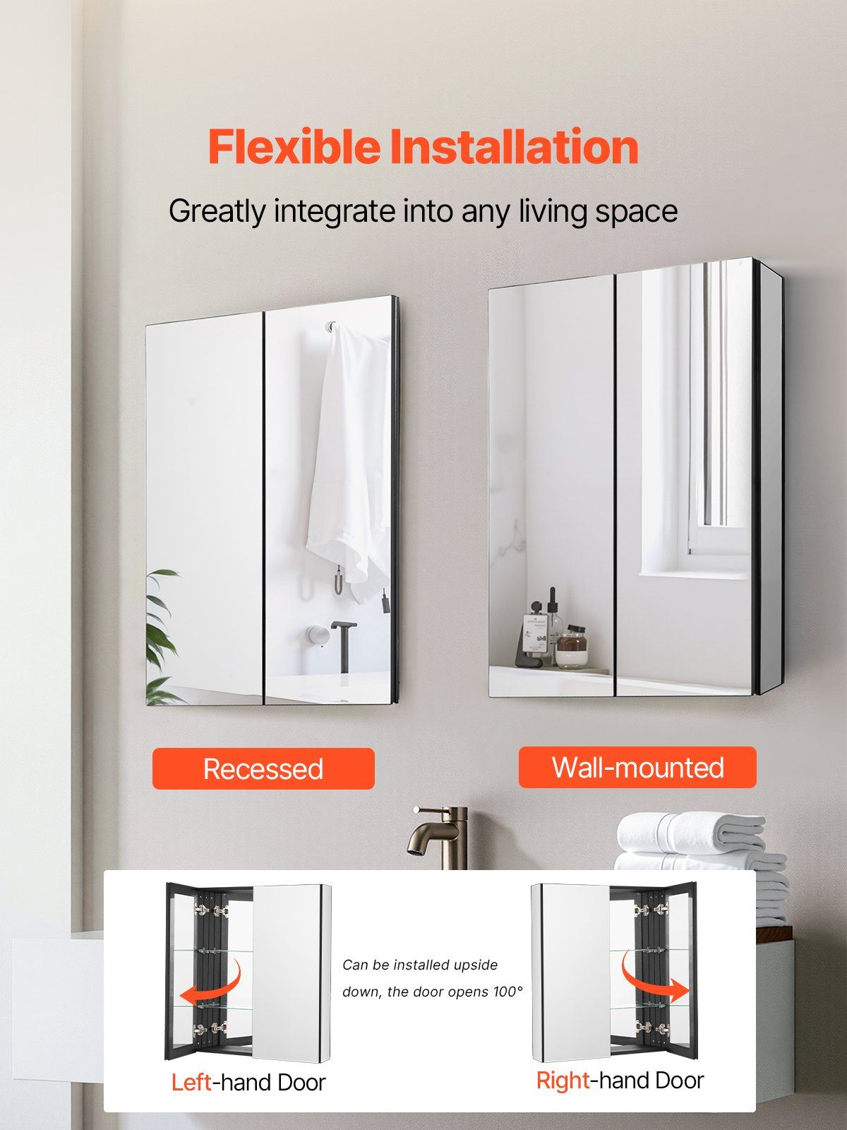 Medicine Cabinet, 26 x 30 inch, Medicine Cabinet for Bathroom with Mirror, Aluminum Frame Bathroom Wall V952-JXYJJXJ2630IPL2I7V0