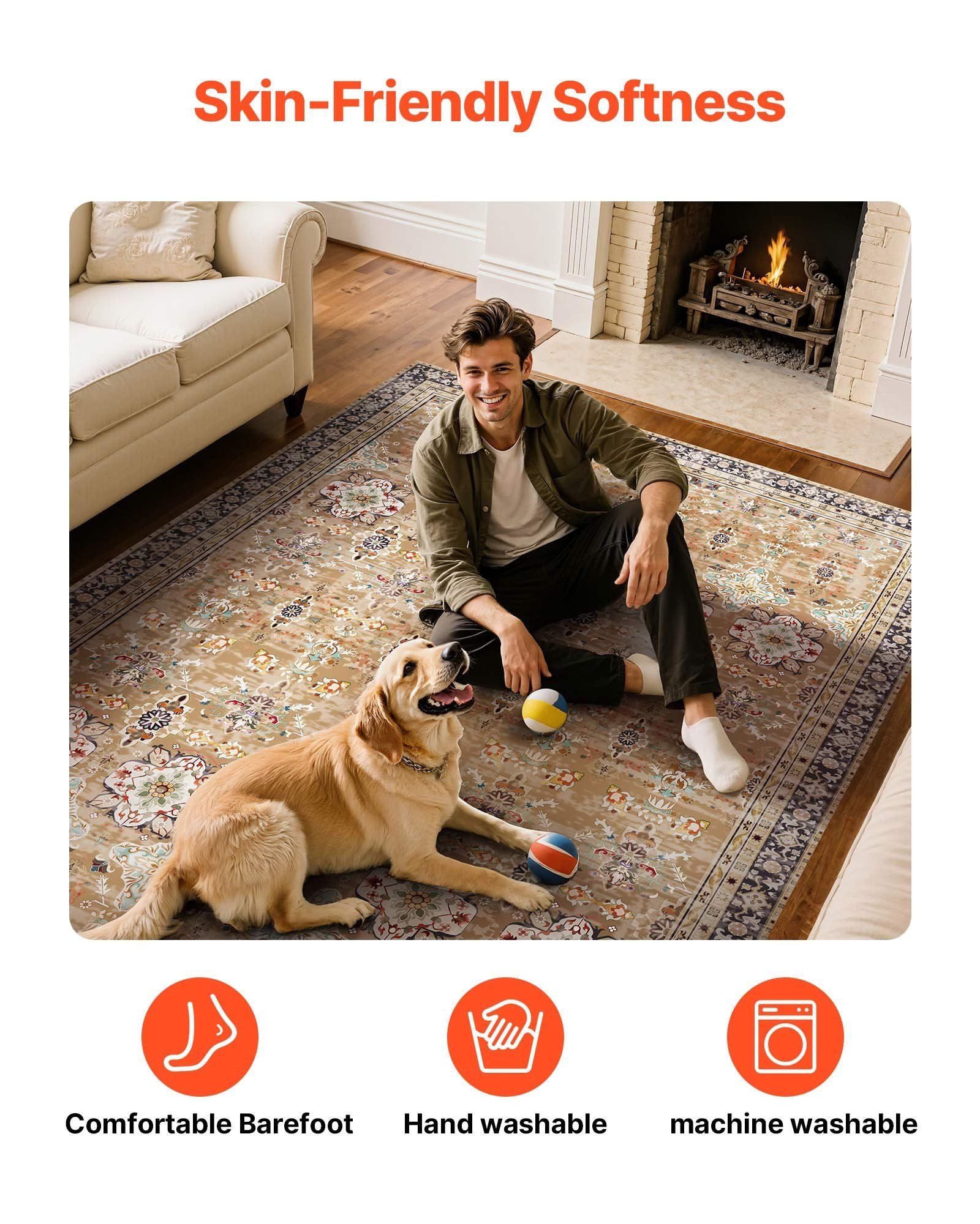 Area Rug, 1828.8x2743.2mm Large Washable Rug, Non-Slip Tear-Resistant Soft Carpet, Pet & Child Friendly V952-JXZXDT6X9FTF3O5Q8001V0