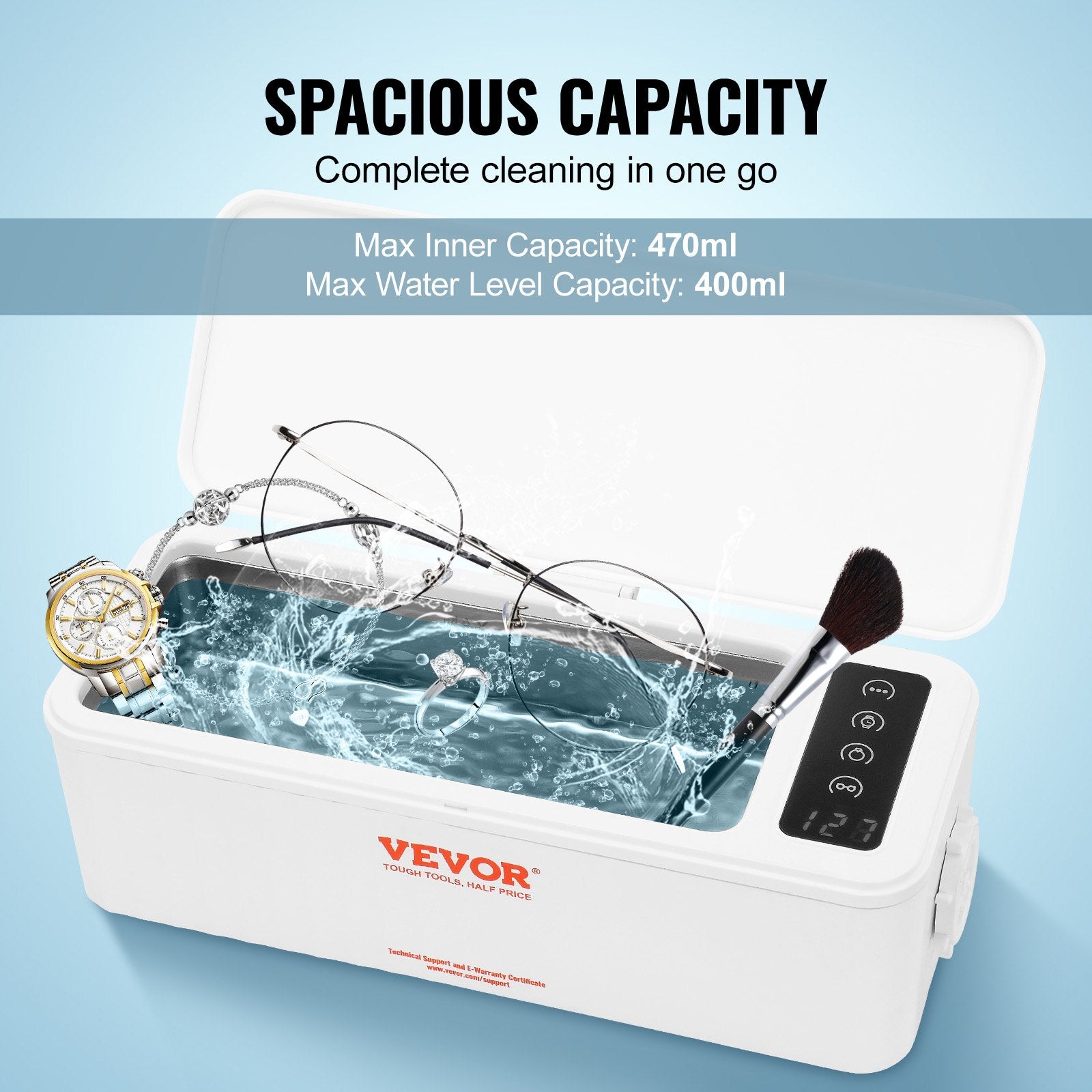 Jewelry Cleaner Ultrasonic Machine, Ultrasonic Cleaner Machine 16oz (470ml) with 4 Timer Modes, Portable V952-JYCSBQXJ35W4BF11TV3
