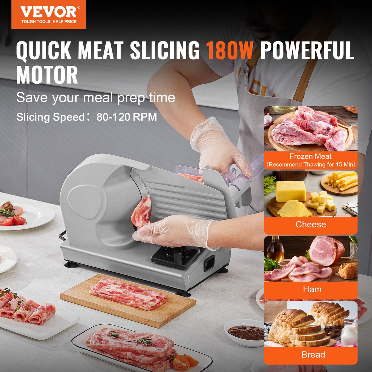 Meat Slicer, 180W Electric Deli Food Slicer with 7.5" SUS420 Stainless Steel Blade and Blade Guard, 0 - 0.6 V952-JYDRQPJ180WJFCEOPV3