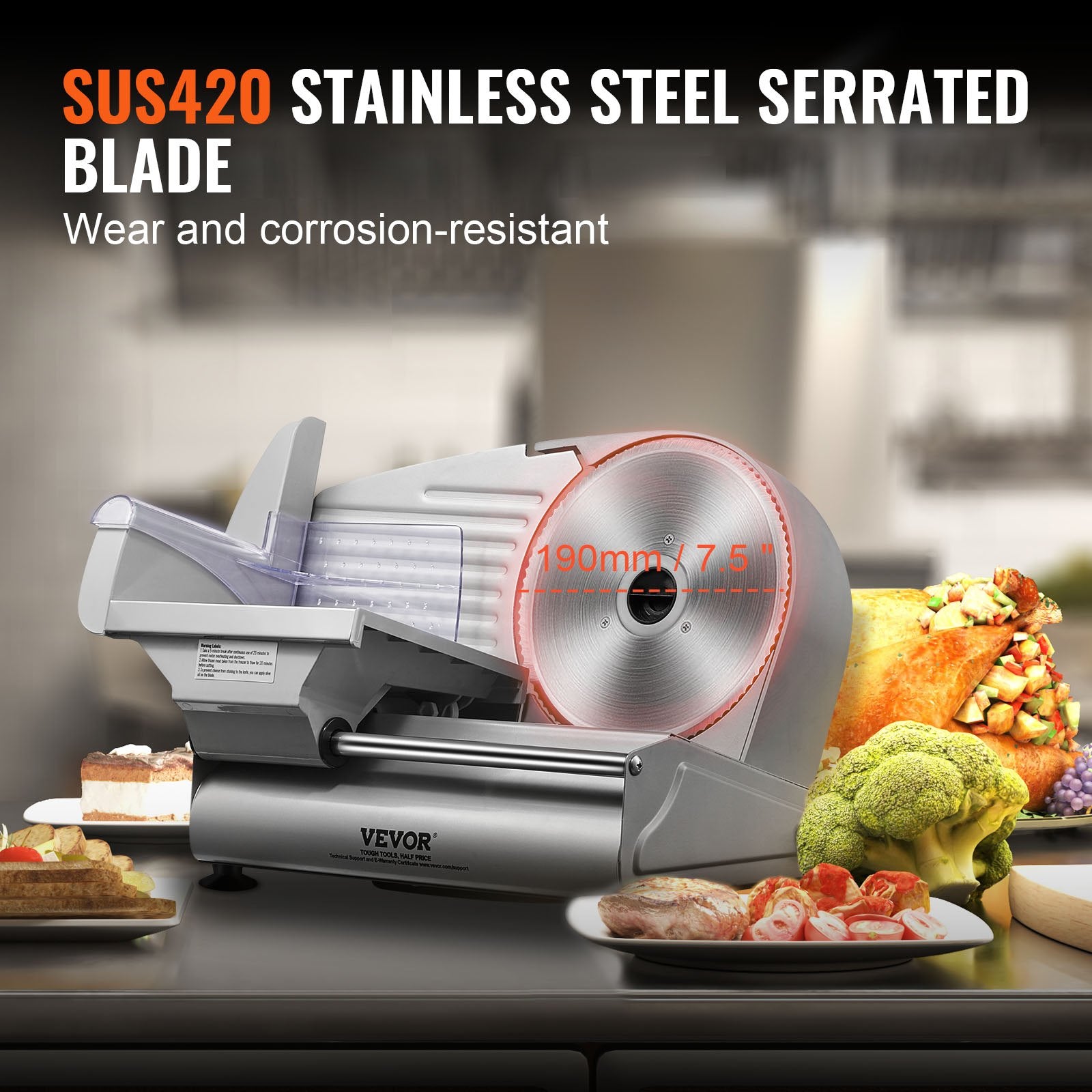 Meat Slicer, 180W Electric Deli Food Slicer with 7.5" SUS420 Stainless Steel Blade and Blade Guard, 0 - 0.6 V952-JYDRQPJ180WJFCEOPV3