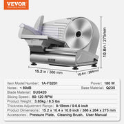 Meat Slicer, 180W Electric Deli Food Slicer with 7.5" SUS420 Stainless Steel Blade and Blade Guard, 0 - 0.6 V952-JYDRQPJ180WJFCEOPV3