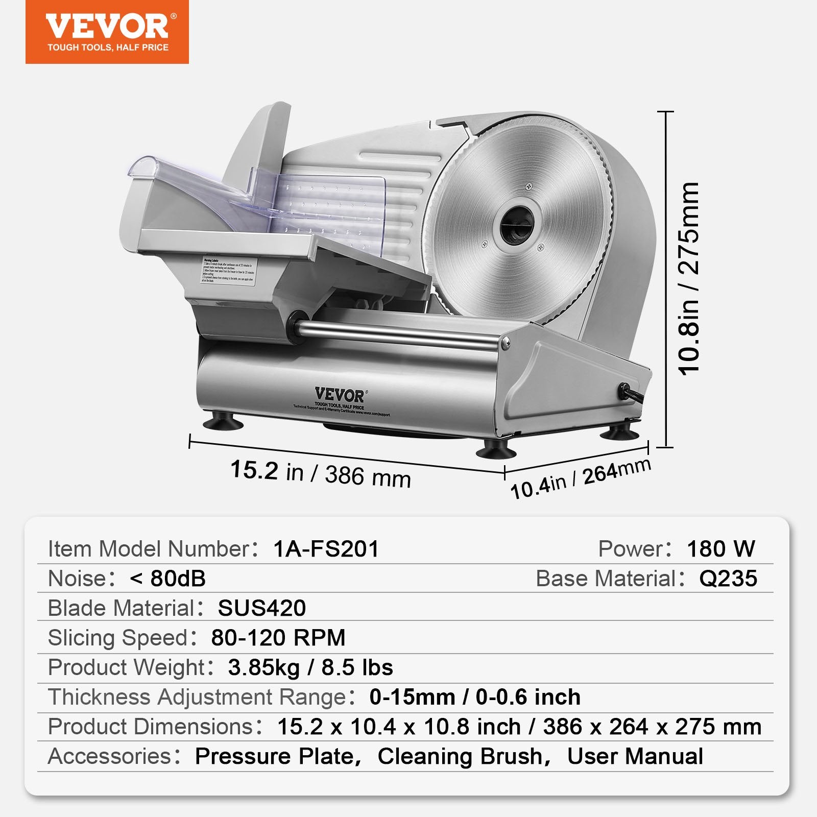Meat Slicer, 180W Electric Deli Food Slicer with 7.5" SUS420 Stainless Steel Blade and Blade Guard, 0 - 0.6 V952-JYDRQPJ180WJFCEOPV3