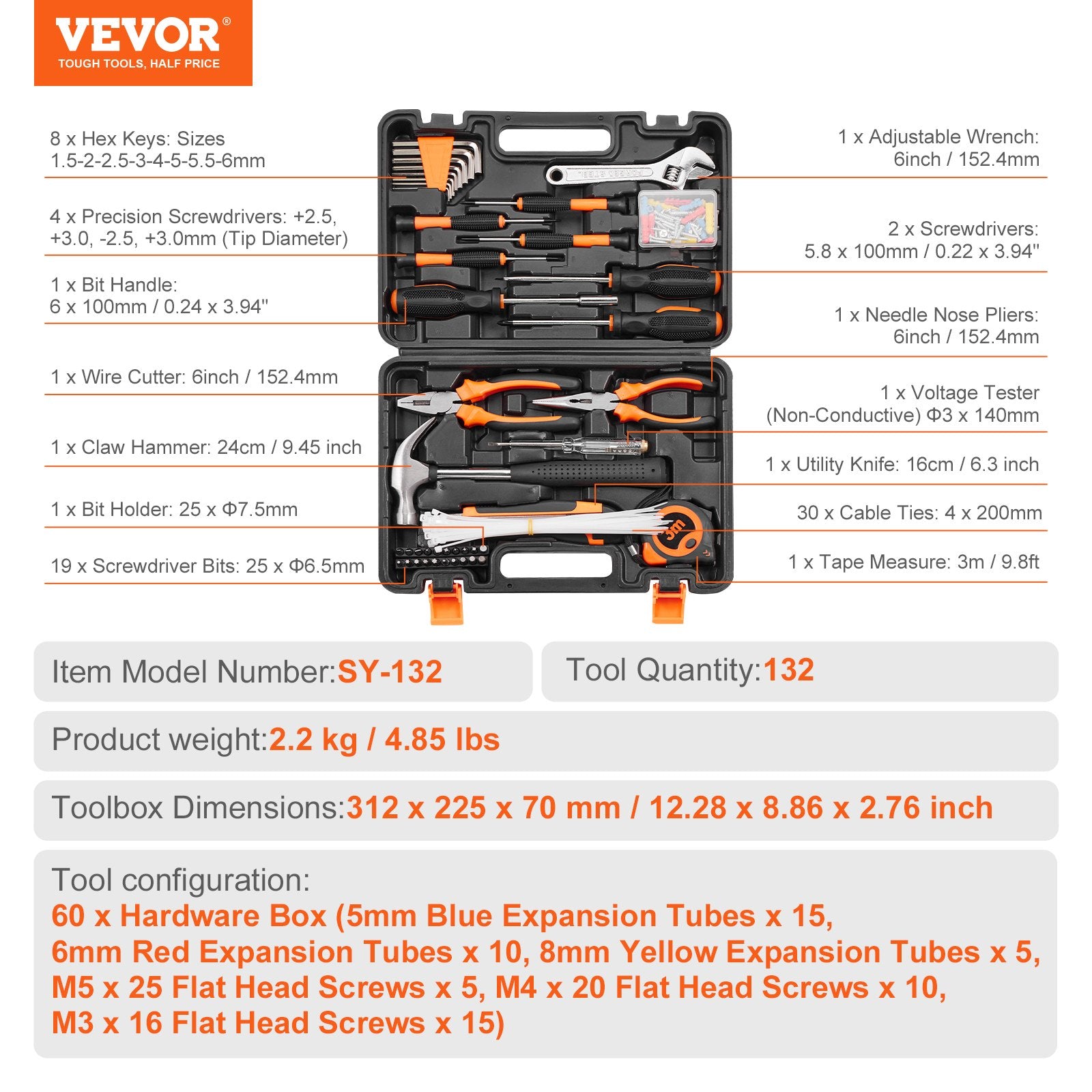 Tool Kit 132 Piece General Household Hand Tool Set with Portable Tool Case V952-JYGJTZ148PCSEF4LIV0