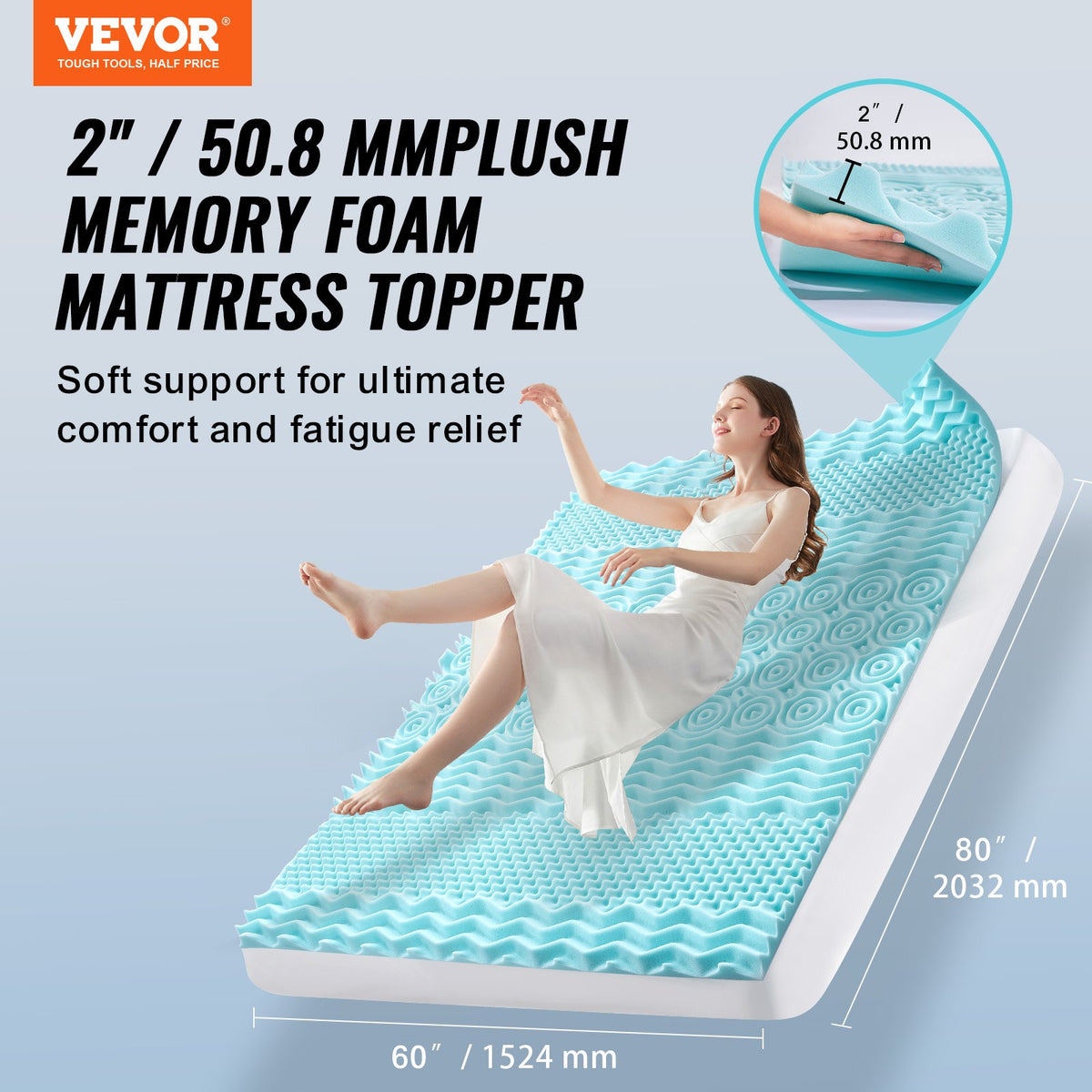 Mattress Topper, Queen Size, 50.8 mm Thickness, Memory Foam Mattress Pad, Cooling Gel Infusion, Compressed V952-JYHMD6080INCJRGHRV0