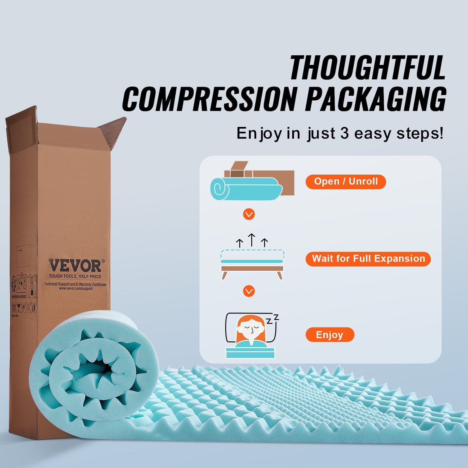 Mattress Topper, Queen Size, 50.8 mm Thickness, Memory Foam Mattress Pad, Cooling Gel Infusion, Compressed V952-JYHMD6080INCJRGHRV0