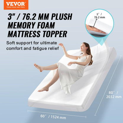 Mattress Topper Memory Foam Detachable & Washable Queen 76.2 mm Thickness V952-JYHMD6080INCMVYELV0