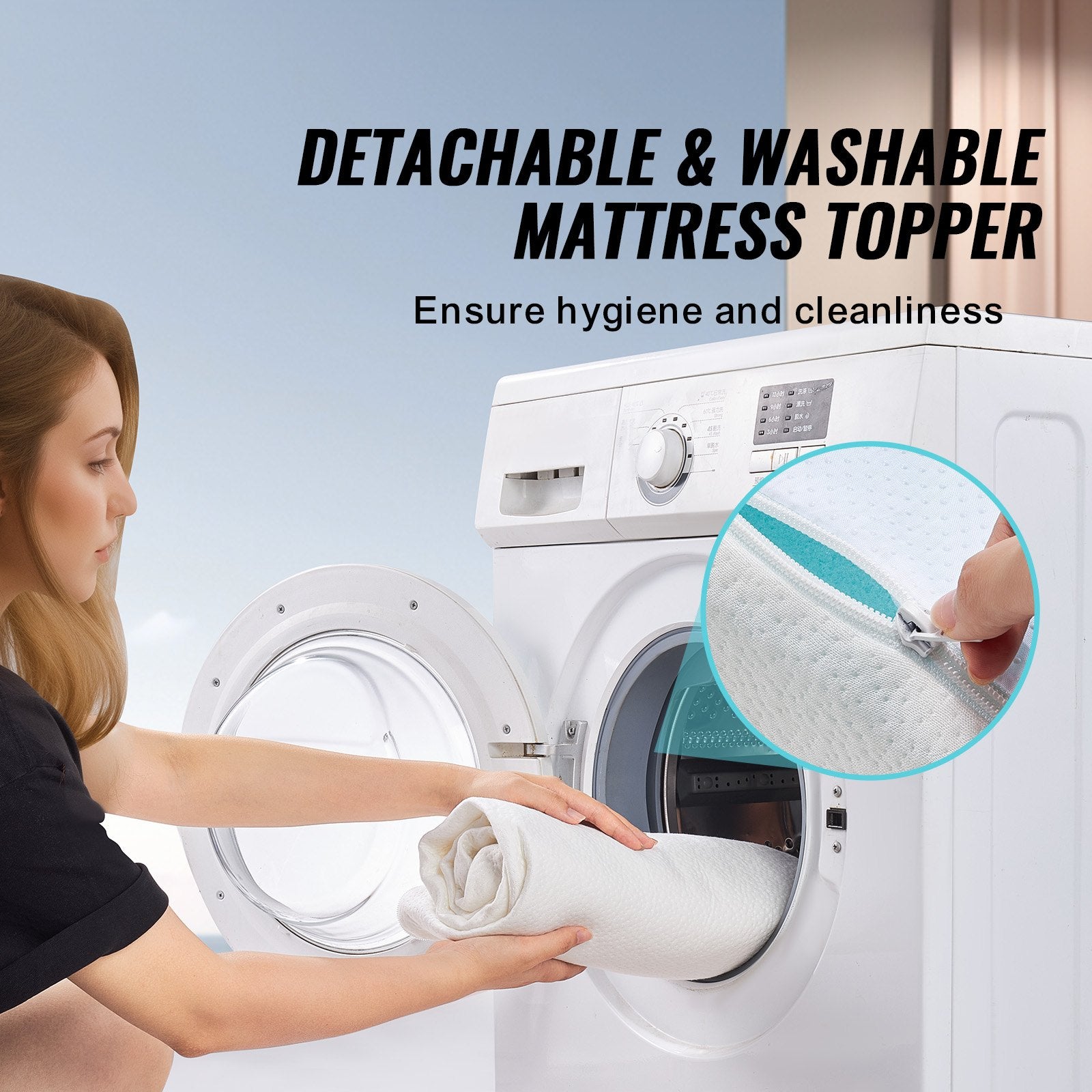 Mattress Topper Memory Foam Detachable & Washable Queen 76.2 mm Thickness V952-JYHMD6080INCMVYELV0