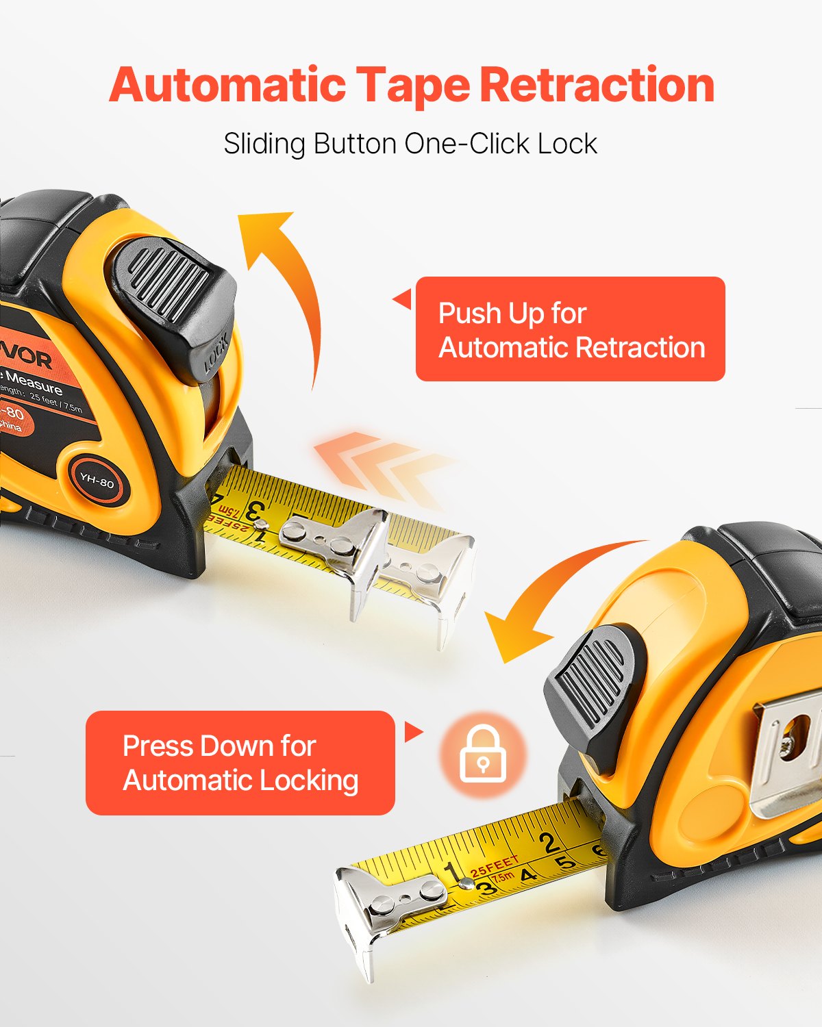 Tape Measure 7620mm Retractable Imperial Metric for Decoration V952-JYJC25INCH255RTY3001V0