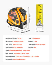 Tape Measure 7620mm Retractable Imperial Metric for Decoration V952-JYJC25INCH255RTY3001V0