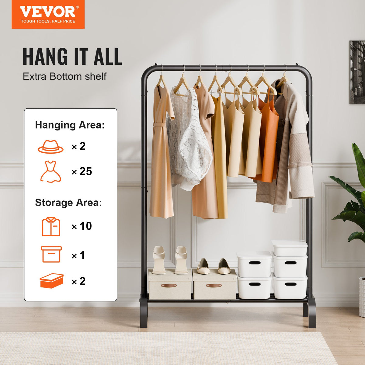 Clothes Rack, Heavy Duty Clothing Garment Rack with Hanging Rod and Bottom Storage Area, Clothing Rack for V952-JYKCYJ3848111P4UWV0