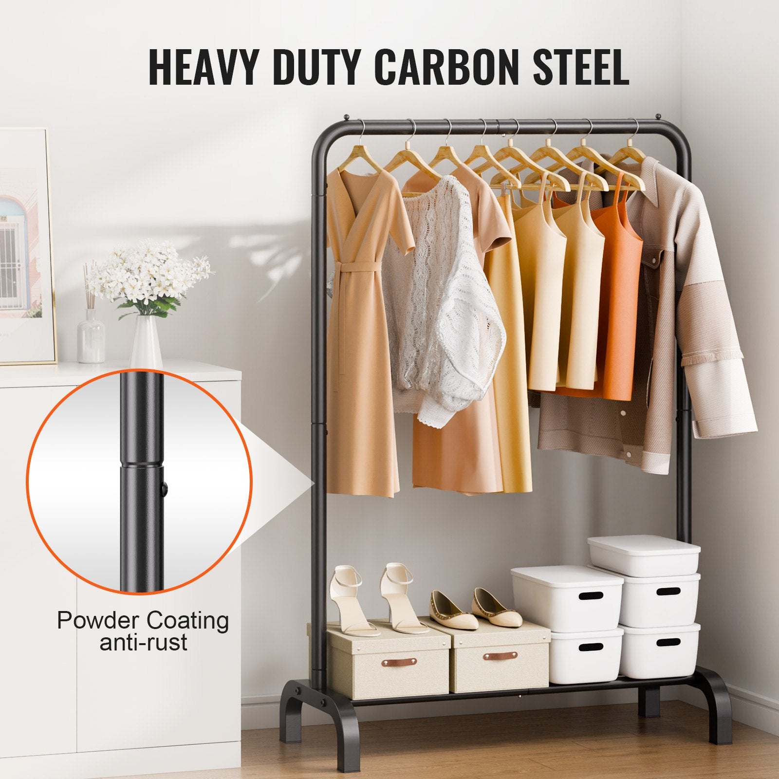 Clothes Rack, Heavy Duty Clothing Garment Rack with Hanging Rod and Bottom Storage Area, Clothing Rack for V952-JYKCYJ3848111P4UWV0