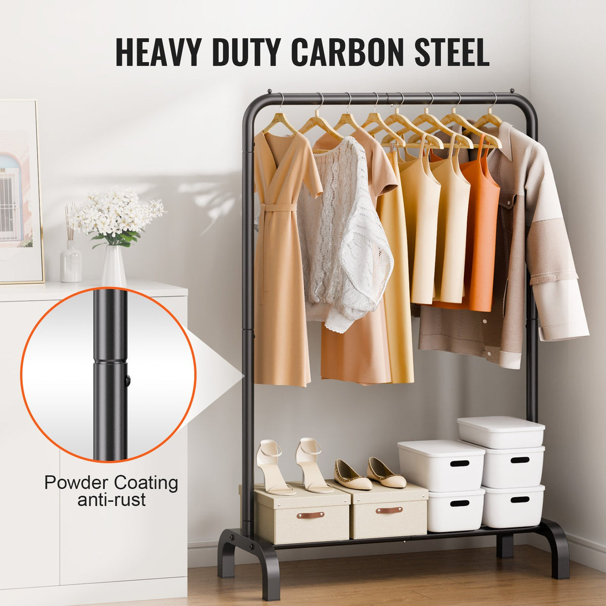 Clothes Rack, Heavy Duty Clothing Garment Rack with Hanging Rod and Bottom Storage Area, Clothing Rack for V952-JYKCYJ3848111P4UWV0