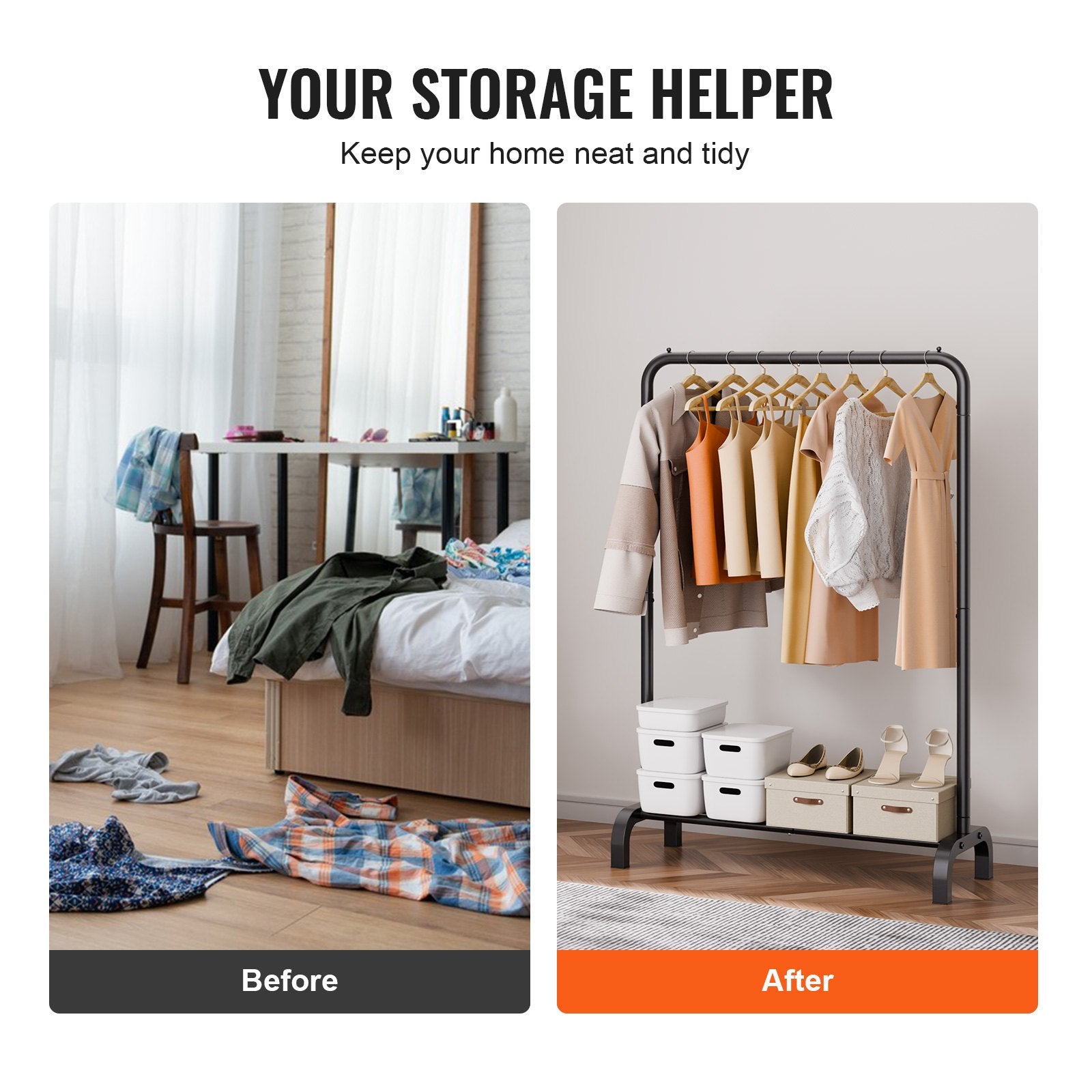 Clothes Rack, Heavy Duty Clothing Garment Rack with Hanging Rod and Bottom Storage Area, Clothing Rack for V952-JYKCYJ3848111P4UWV0