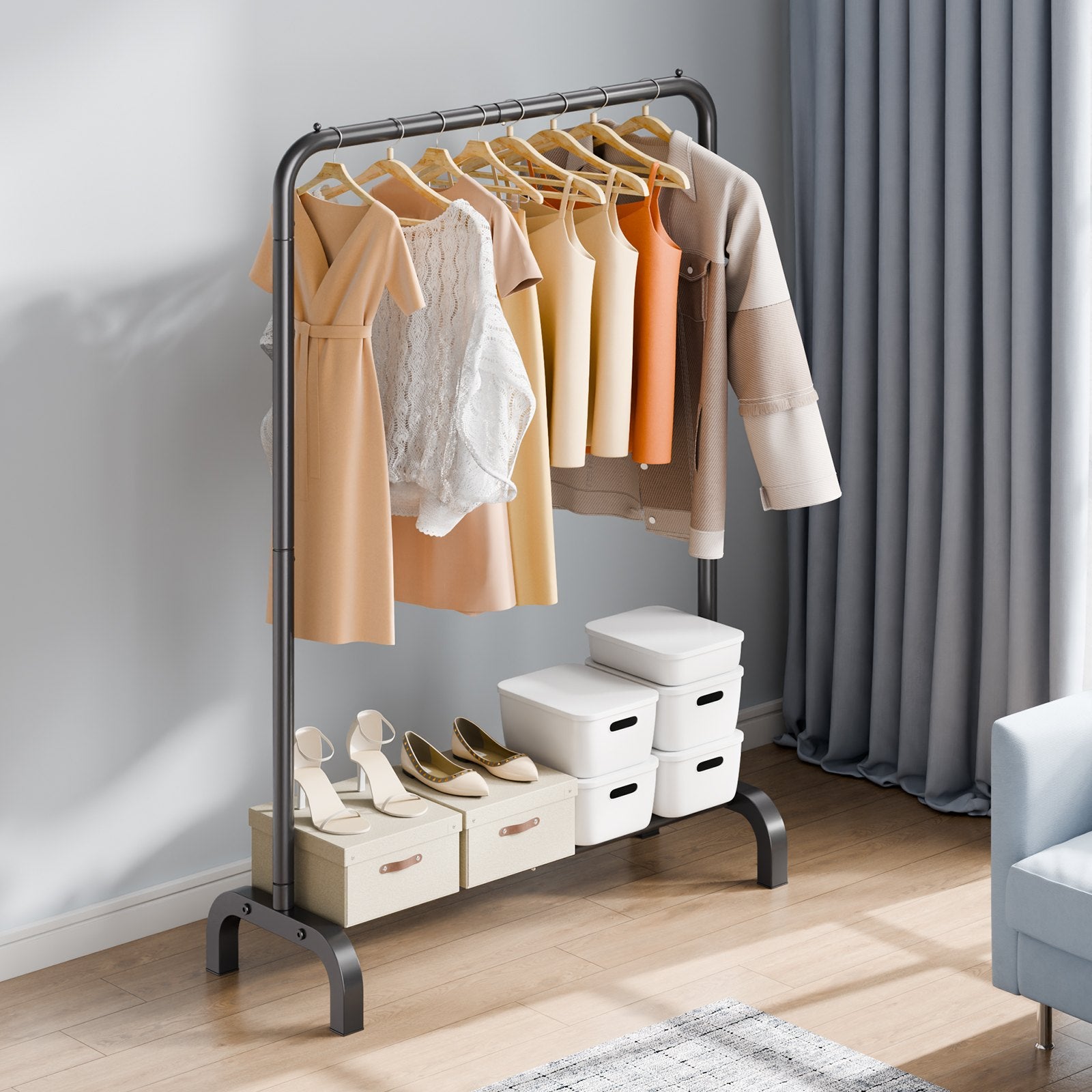 Clothes Rack, Heavy Duty Clothing Garment Rack with Hanging Rod and Bottom Storage Area, Clothing Rack for V952-JYKCYJ3848111P4UWV0