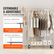 Heavy Duty Clothes Rack, Double Hanging Rod Clothing Garment Rack for Hanging Clothes, Adjustable Height and V952-JYKCYJ4858221BPVDV0