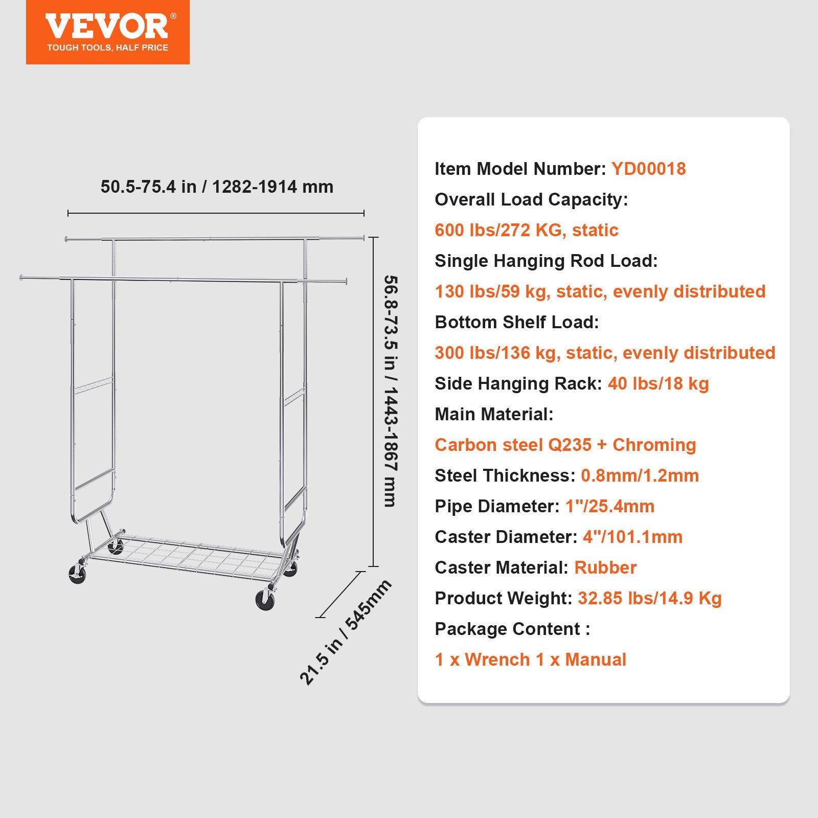 Heavy Duty Clothes Rack, Double Hanging Rod Clothing Garment Rack for Hanging Clothes, Adjustable Height and V952-JYKCYJ4858221BPVDV0