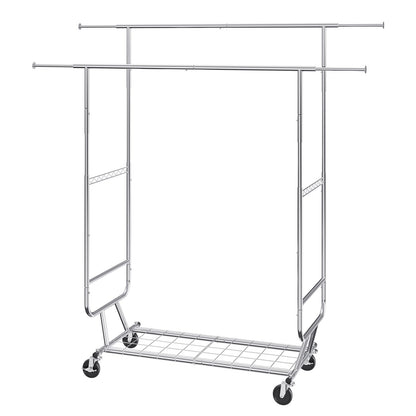 Heavy Duty Clothes Rack, Double Hanging Rod Clothing Garment Rack for Hanging Clothes, Adjustable Height and V952-JYKCYJ4858221BPVDV0