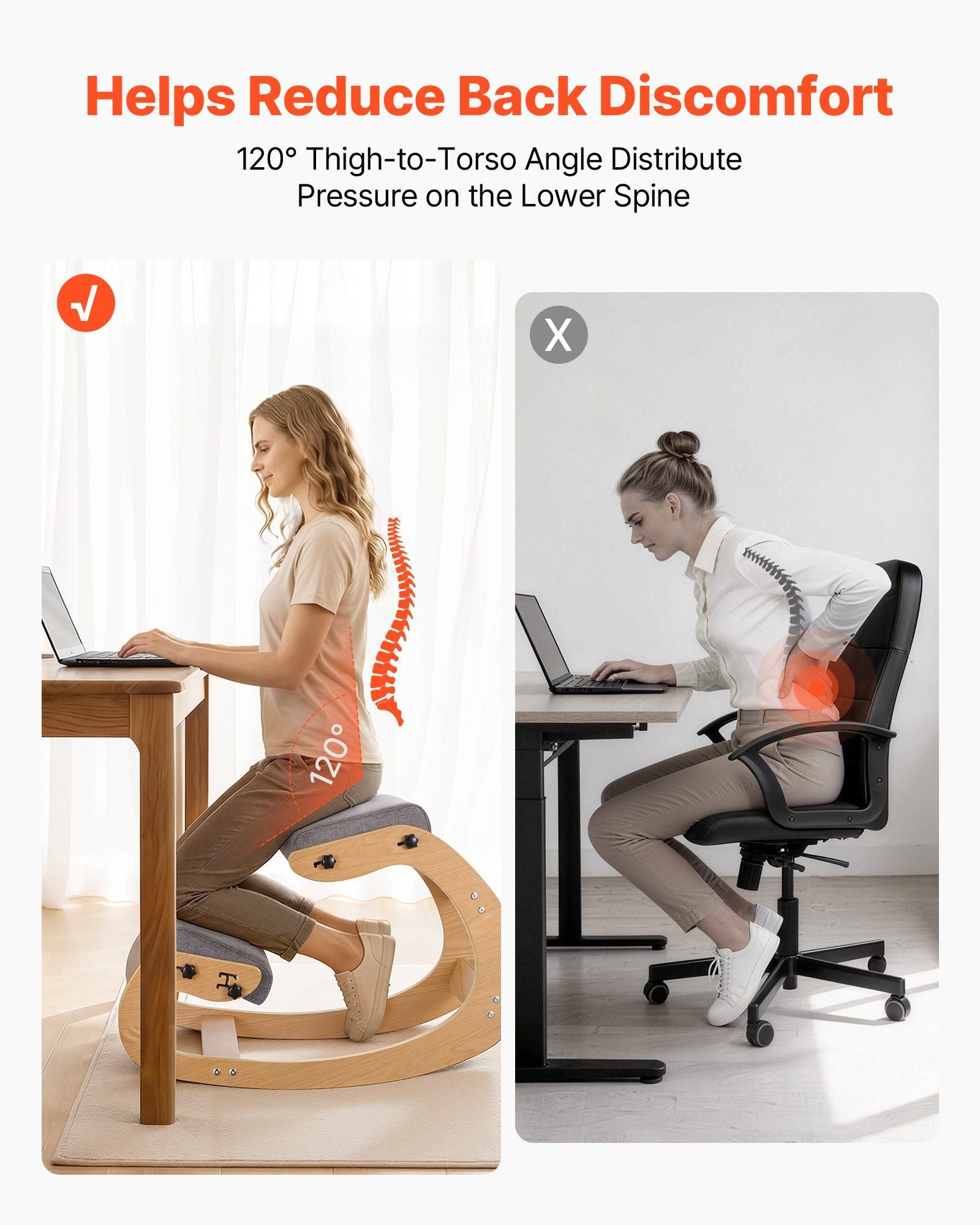 Ergonomic Kneeling Chair, Wooden Posture Knee Chair with Adjustable Thick Foam Cushions & Solid Wood Frame, V952-JYKGYHSBDLWKIM5W8001V0