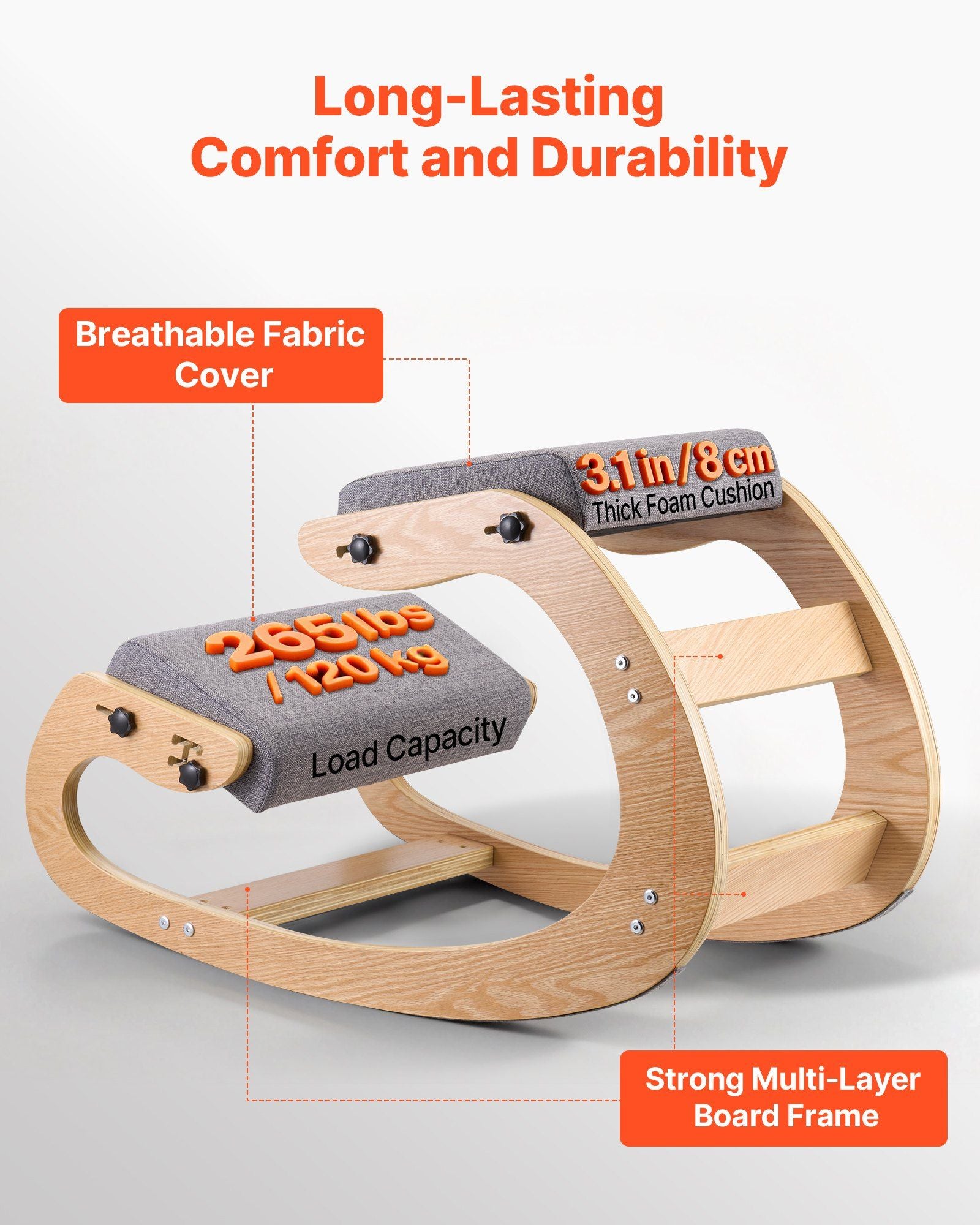 Ergonomic Kneeling Chair, Wooden Posture Knee Chair with Adjustable Thick Foam Cushions & Solid Wood Frame, V952-JYKGYHSBDLWKIM5W8001V0