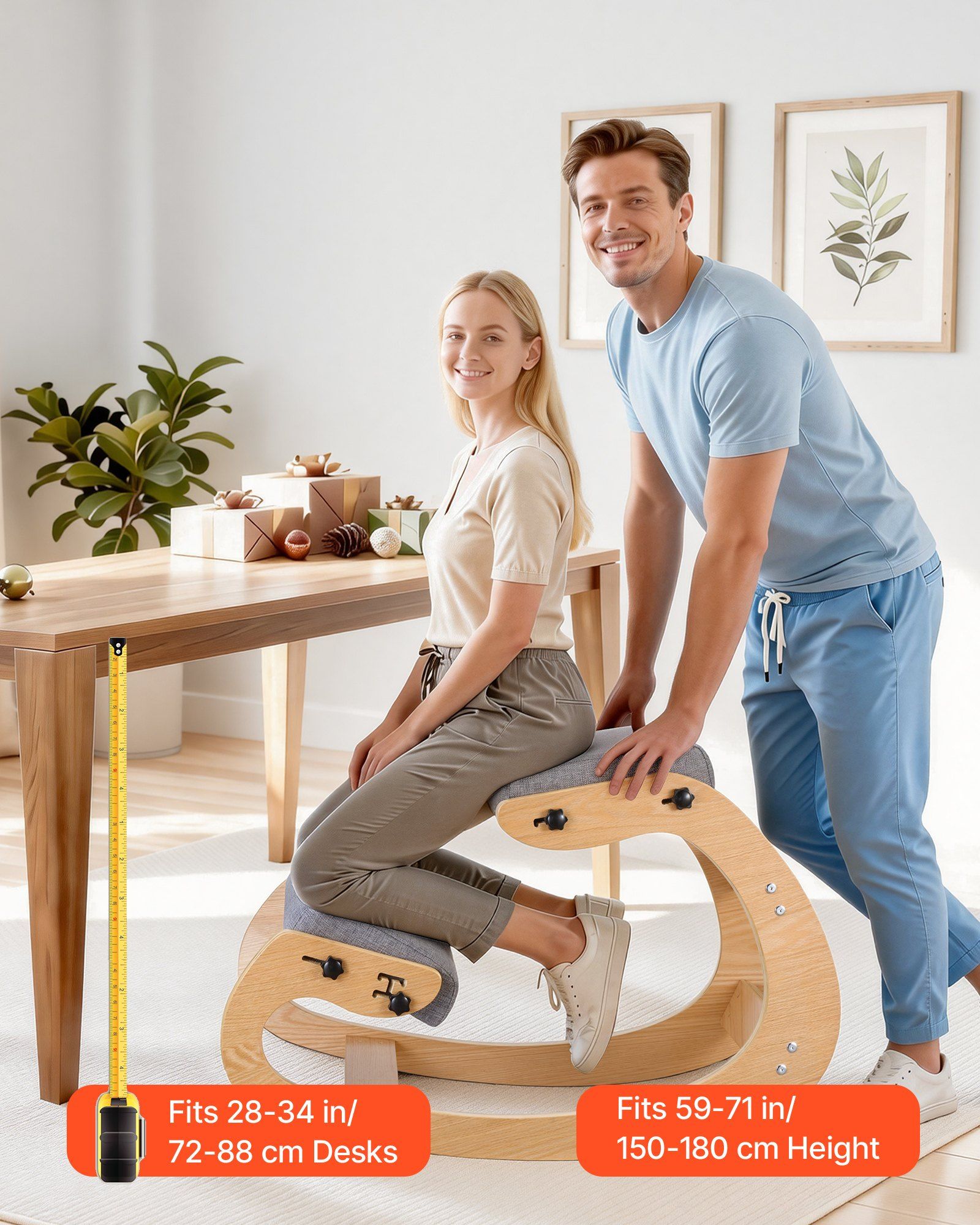 Ergonomic Kneeling Chair, Wooden Posture Knee Chair with Adjustable Thick Foam Cushions & Solid Wood Frame, V952-JYKGYHSBDLWKIM5W8001V0
