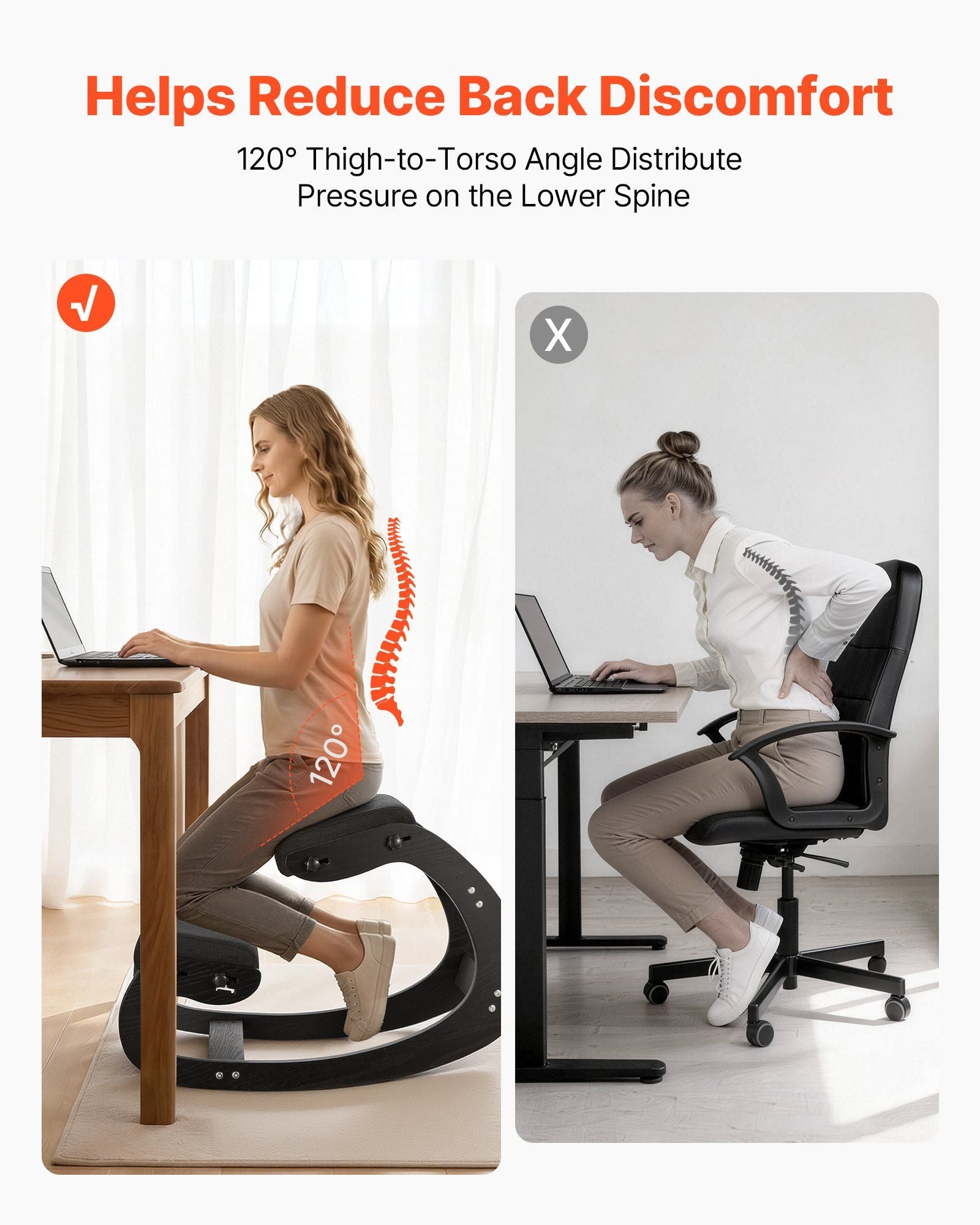 Ergonomic Kneeling Chair, Wooden Posture Knee Chair with Adjustable Thick Foam Cushions & Solid Wood Frame, V952-JYKGYHSBDLWKT4TV5001V0