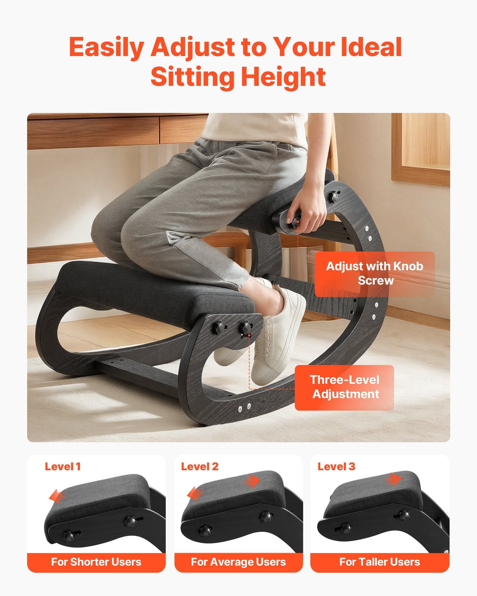 Ergonomic Kneeling Chair, Wooden Posture Knee Chair with Adjustable Thick Foam Cushions & Solid Wood Frame, V952-JYKGYHSBDLWKT4TV5001V0