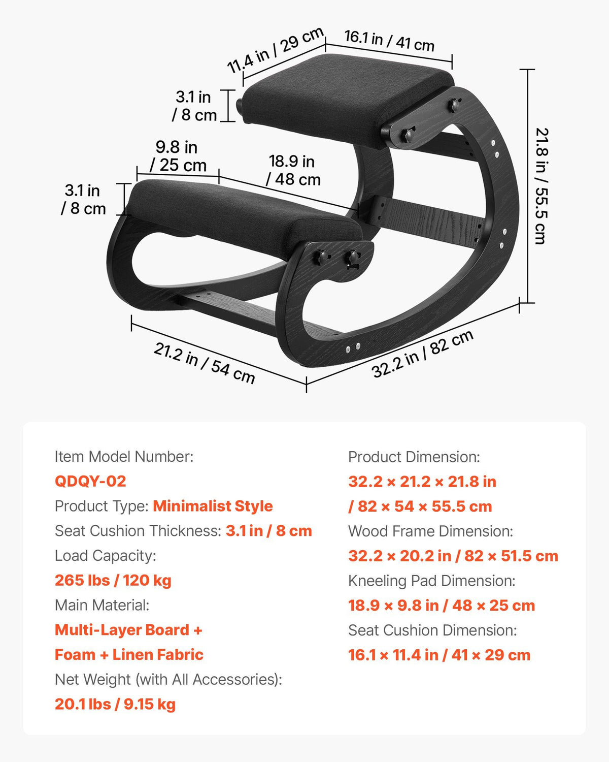 Ergonomic Kneeling Chair, Wooden Posture Knee Chair with Adjustable Thick Foam Cushions & Solid Wood Frame, V952-JYKGYHSBDLWKT4TV5001V0